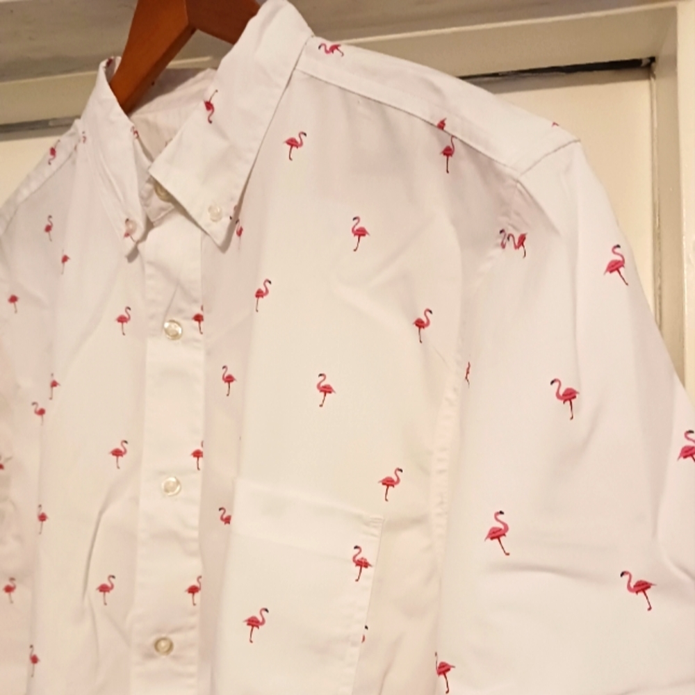 👔Nwt Joe Marlin 100% Cotton flamingo 👖Short Sleeve button down Shirt.🛍